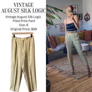 Vintage August Silk Logic Plaid Print Pant